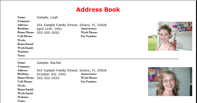printable address book software