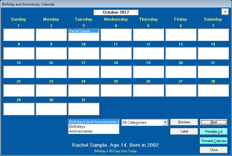 Birthday and Anniversary Calendar