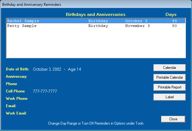 Birthday and Anniversary Reminders