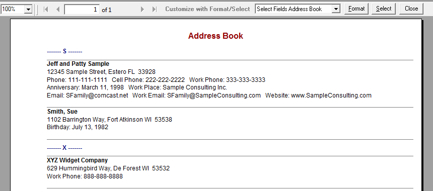 Select Fields Address Book