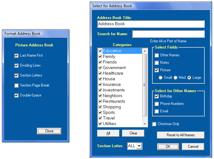 Format and Select for Picture Address Book